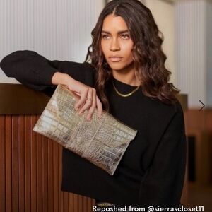 JJ Winters Nikki Metallic Croc-Embossed Envelope Clutch